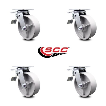 Service Caster 6 Inch Semi Steel Caster Set with Roller Bearings and Total Lock Brakes SCC SCC-TTL30S620-SSR-4